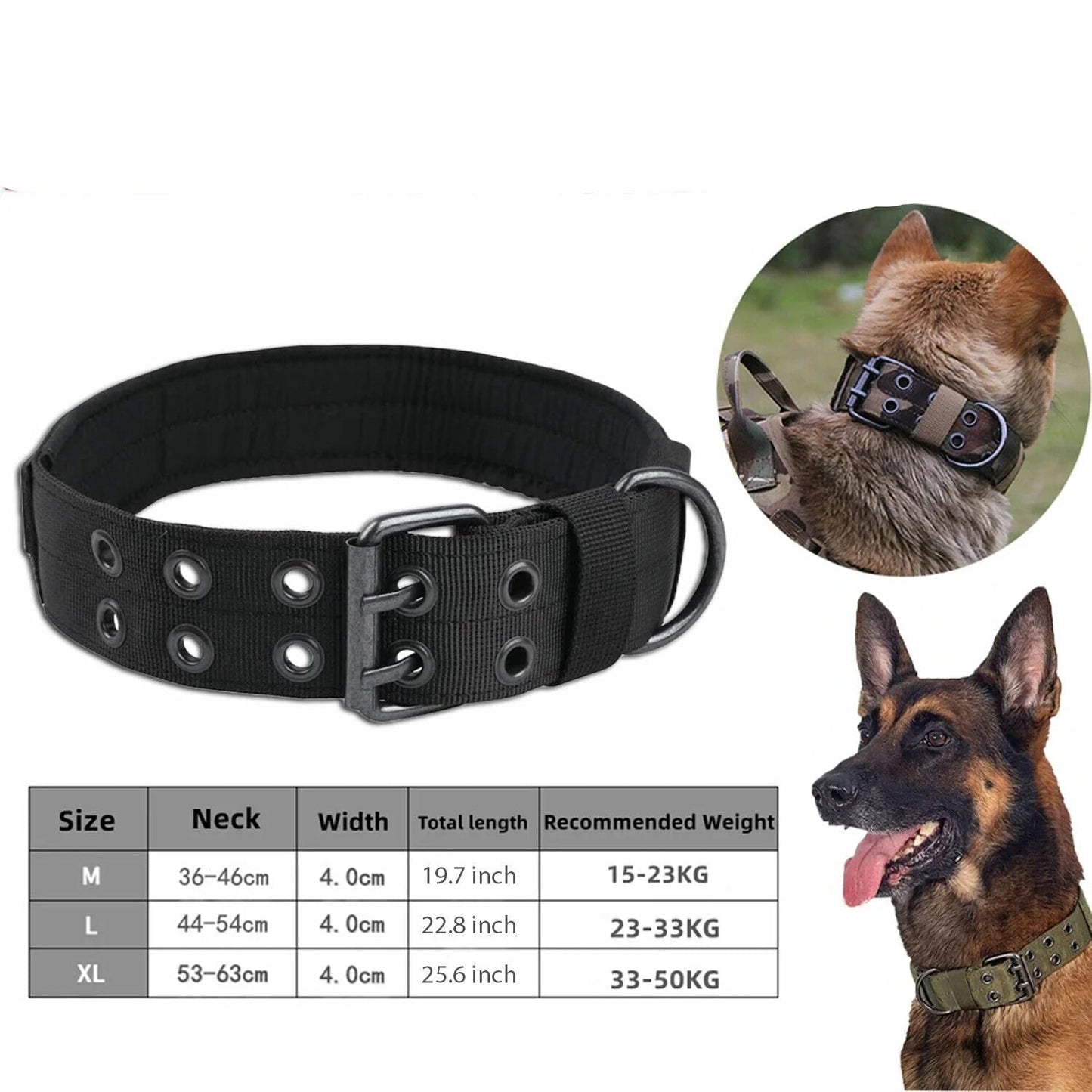 Heavy-Duty 2" Wide Tactical Nylon Dog Collar for Large Breeds - K9 Military Style with Metal Buckle