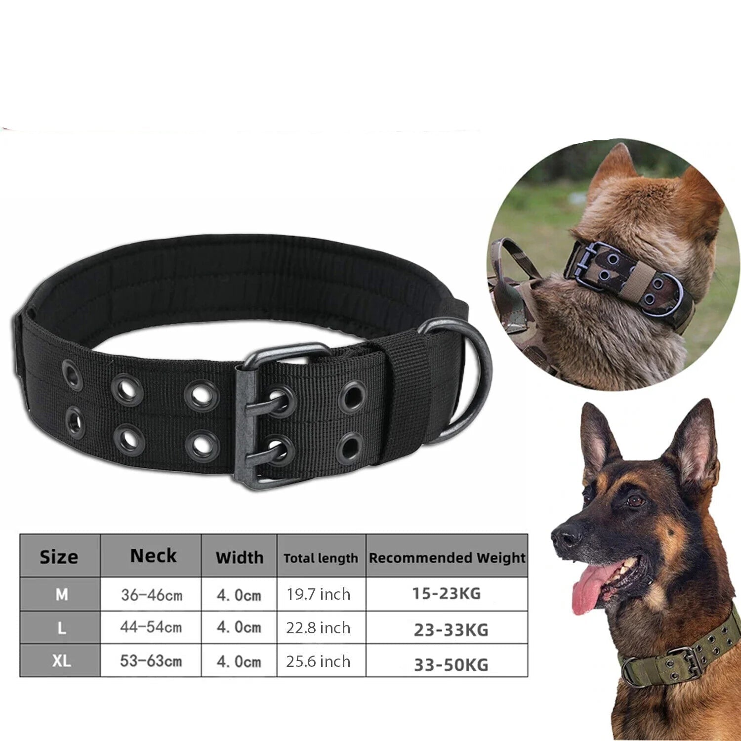 Heavy-Duty 2" Wide Tactical Nylon Dog Collar for Large Breeds - K9 Military Style with Metal Buckle