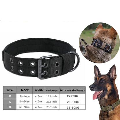 Heavy-Duty 2" Wide Tactical Nylon Dog Collar for Large Breeds - K9 Military Style with Metal Buckle