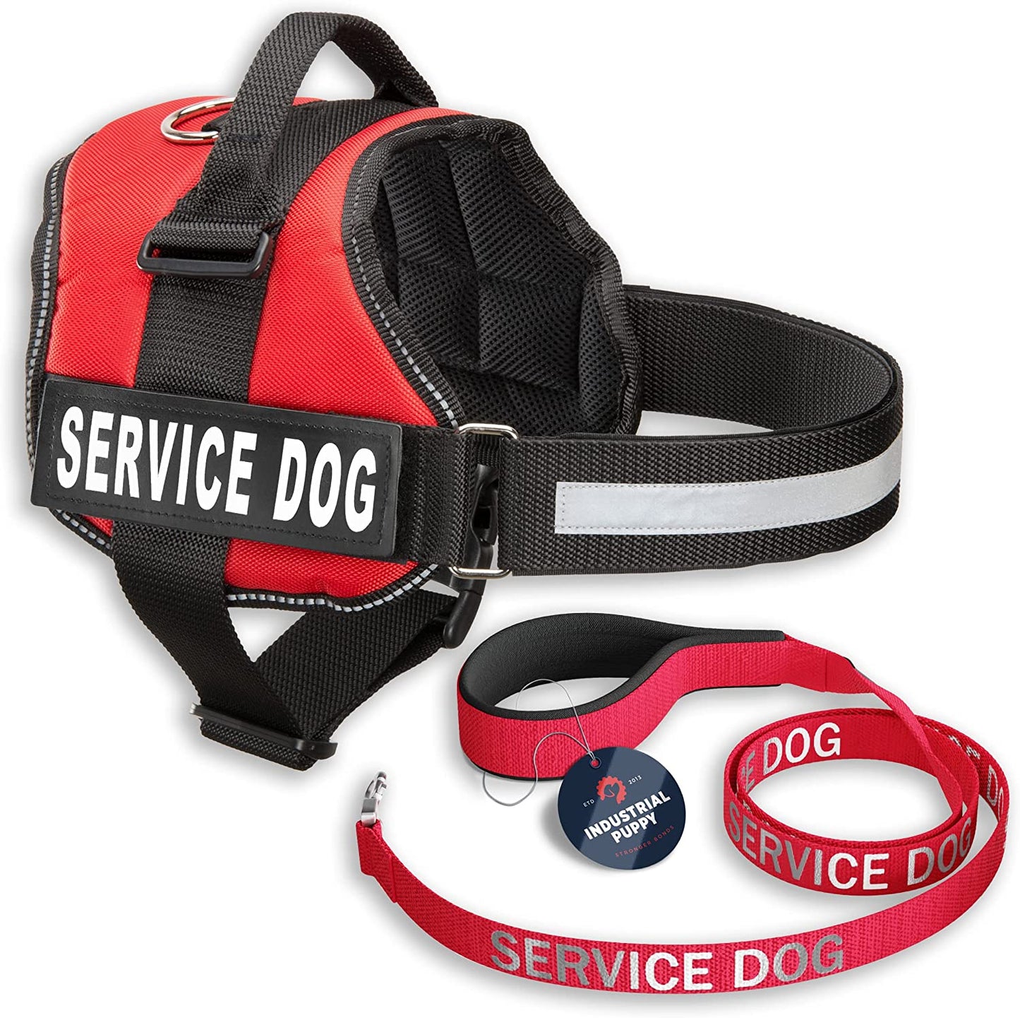 Professional Service Dog Vest and Leash Set - Adjustable Harnesses from XXS to XXL with Reflective Patch and Breathable Mesh Design (Red, Small)