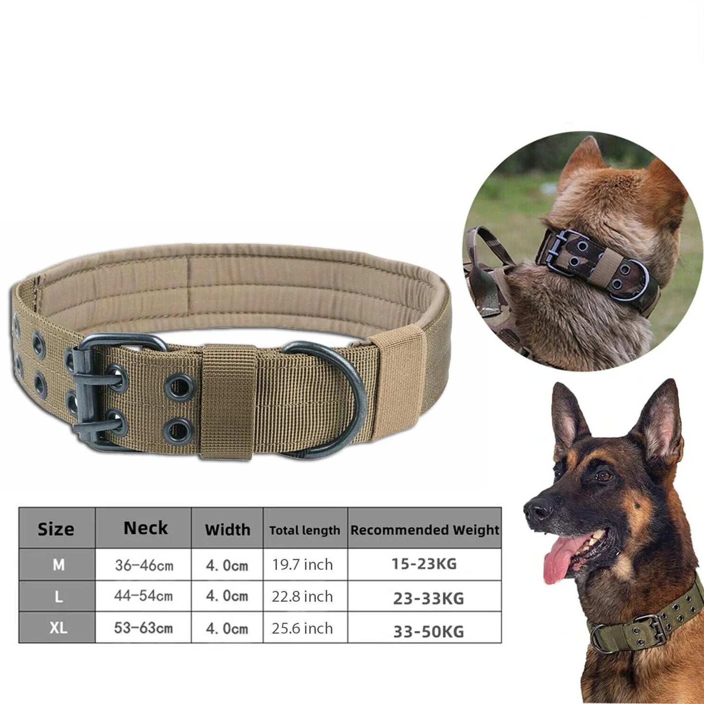 Heavy-Duty 2" Wide Tactical Nylon Dog Collar for Large Breeds - K9 Military Style with Metal Buckle