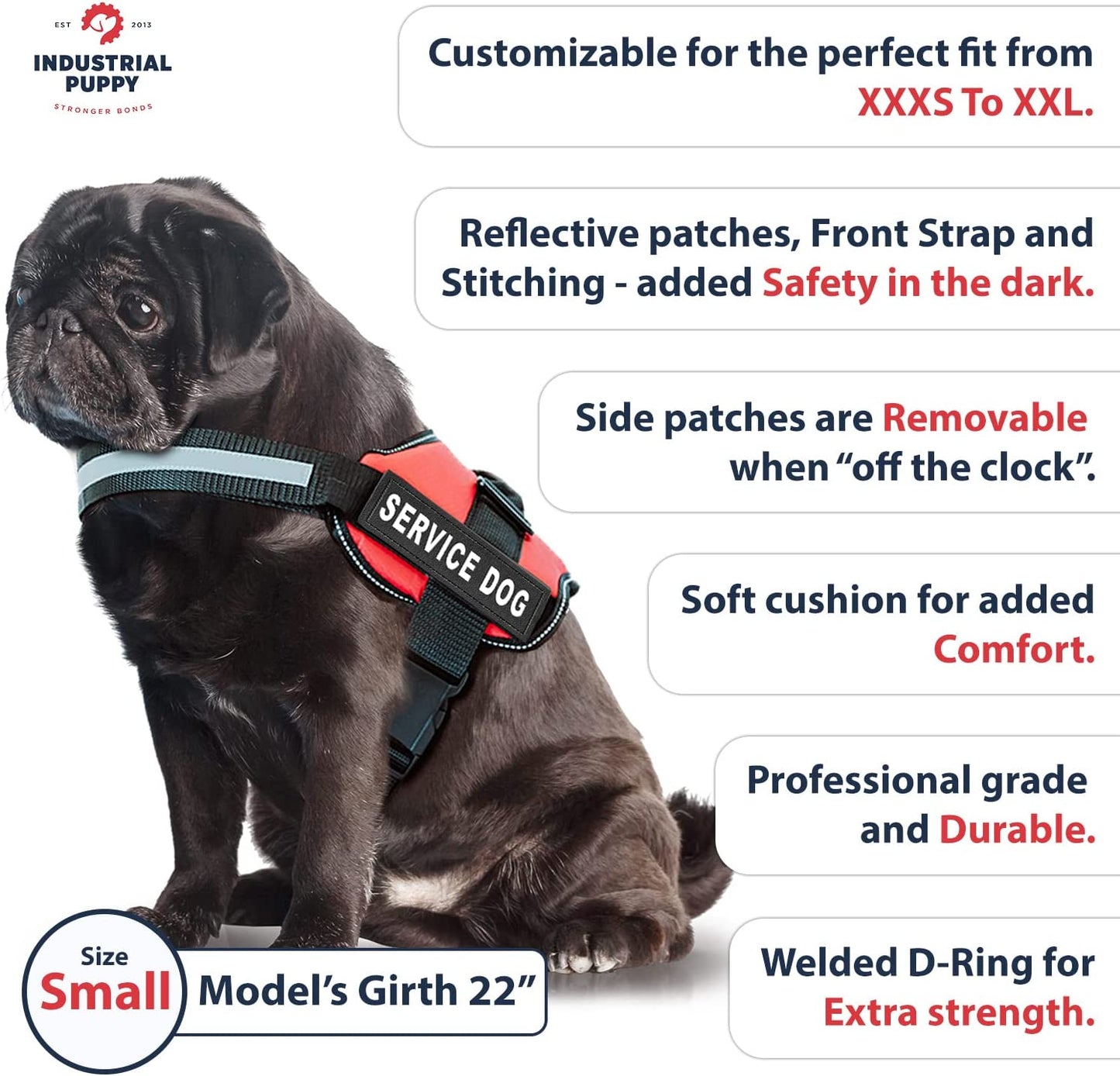 Professional Service Dog Vest and Leash Set - Adjustable Harnesses from XXS to XXL with Reflective Patch and Breathable Mesh Design (Red, Small)