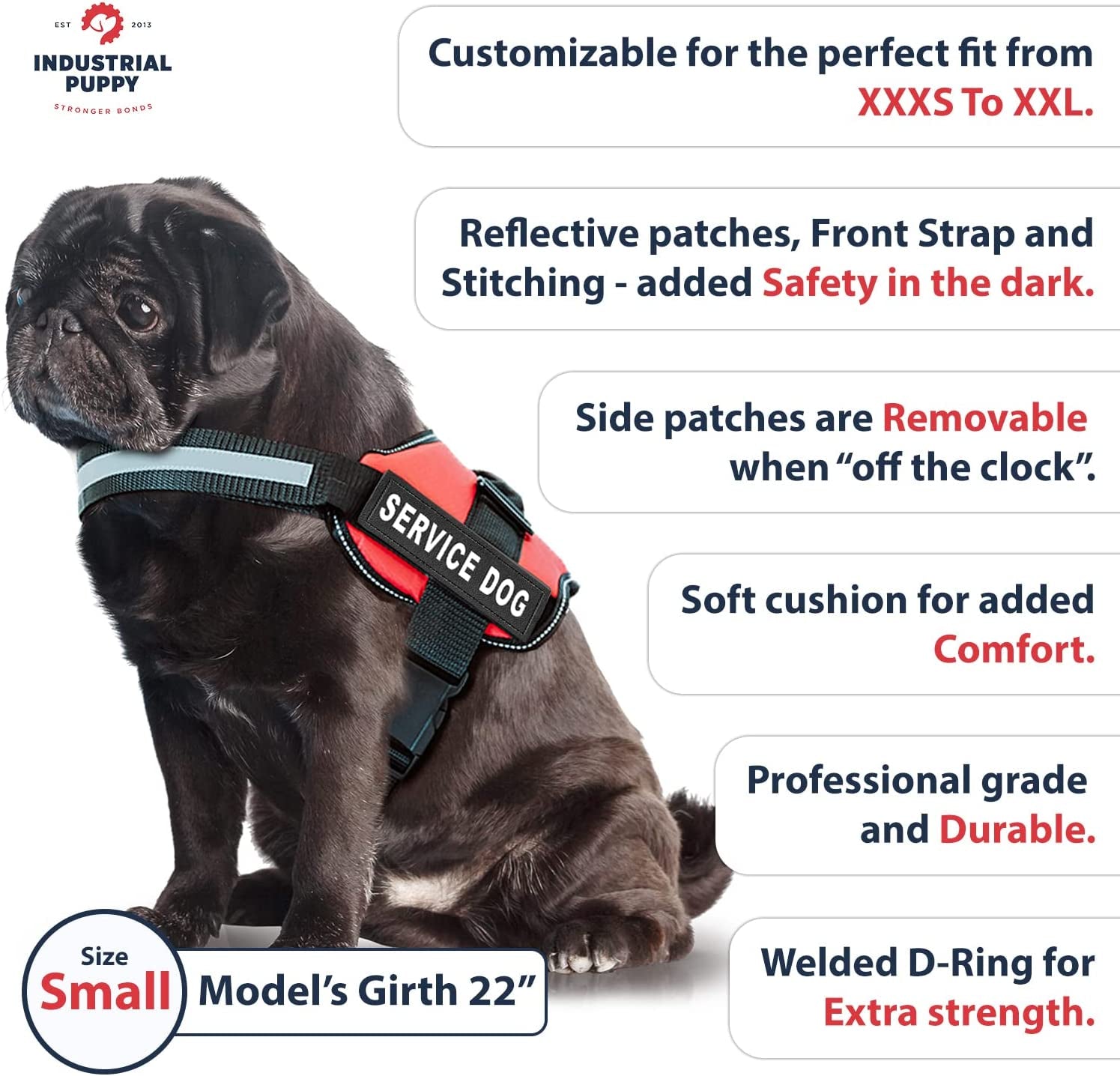Professional Service Dog Vest and Leash Set - Adjustable Harnesses from XXS to XXL with Reflective Patch and Breathable Mesh Design (Red, Small)