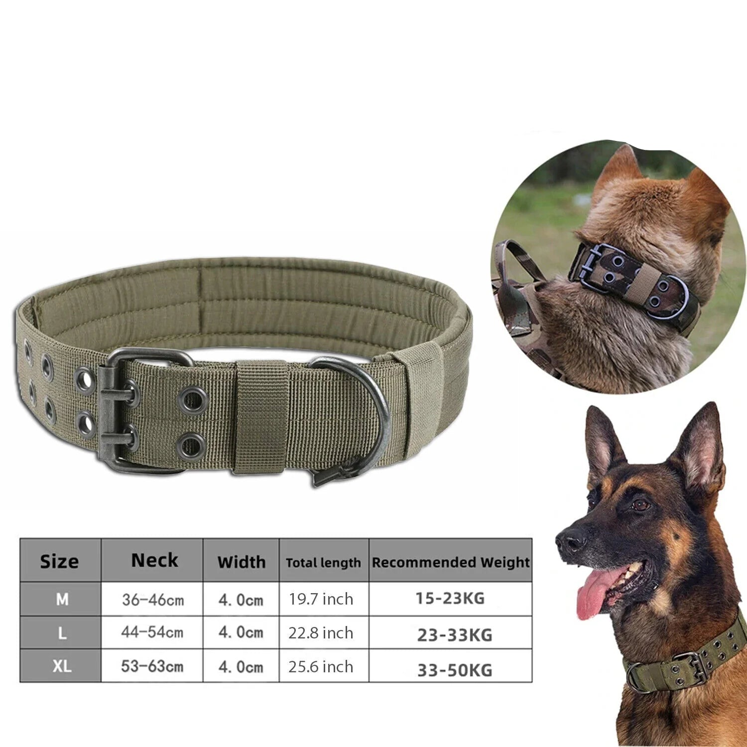Heavy-Duty 2" Wide Tactical Nylon Dog Collar for Large Breeds - K9 Military Style with Metal Buckle