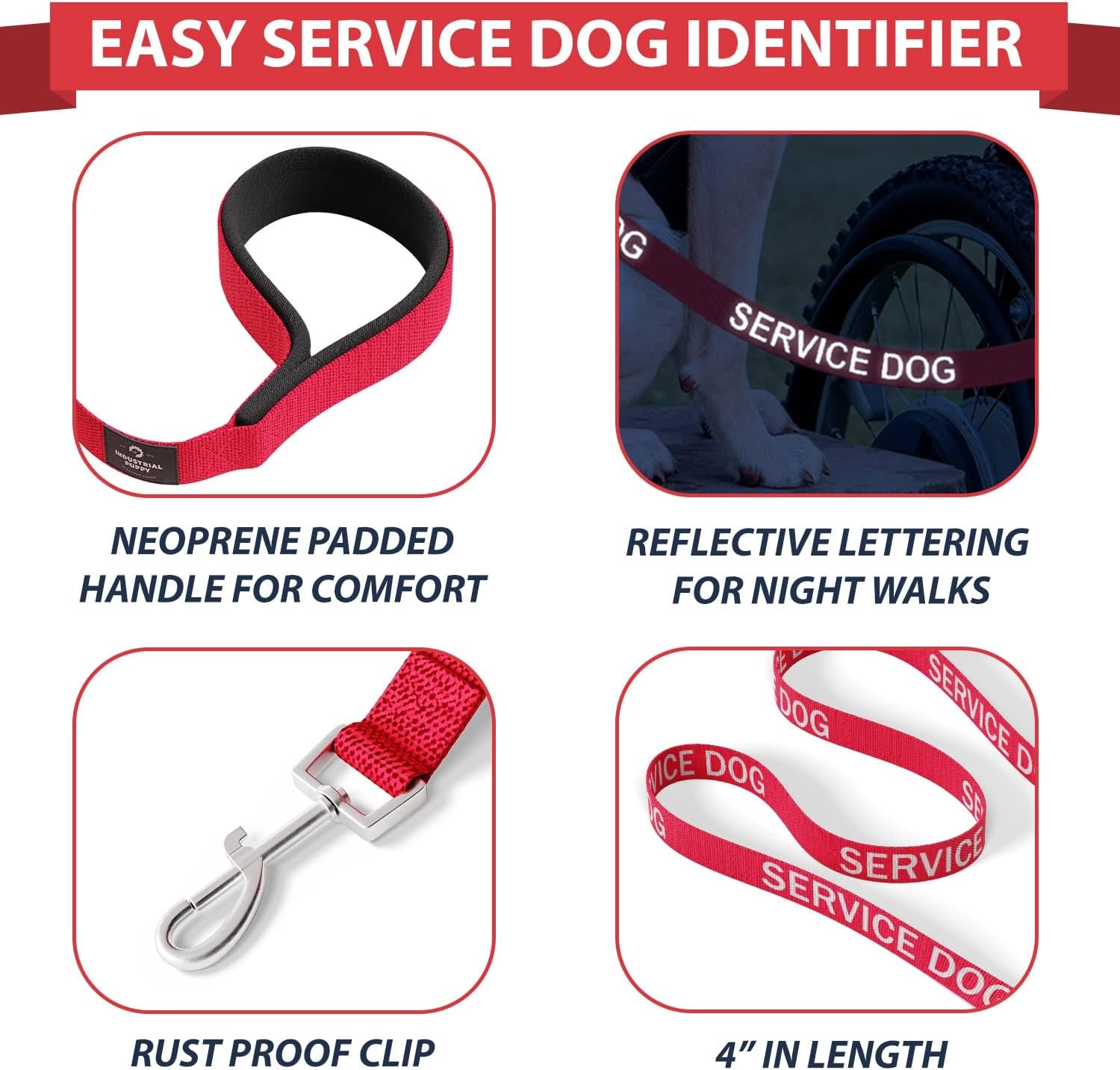 Professional Service Dog Vest and Leash Set - Adjustable Harnesses from XXS to XXL with Reflective Patch and Breathable Mesh Design (Red, Small)