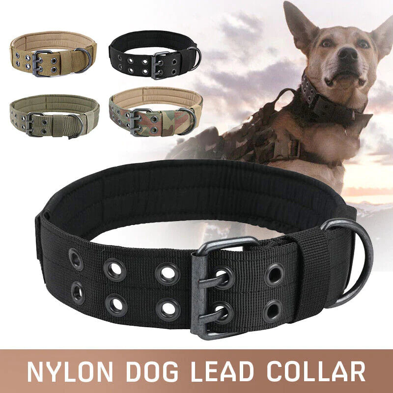 Heavy-Duty 2" Wide Tactical Nylon Dog Collar for Large Breeds - K9 Military Style with Metal Buckle