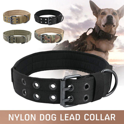 Heavy-Duty 2" Wide Tactical Nylon Dog Collar for Large Breeds - K9 Military Style with Metal Buckle